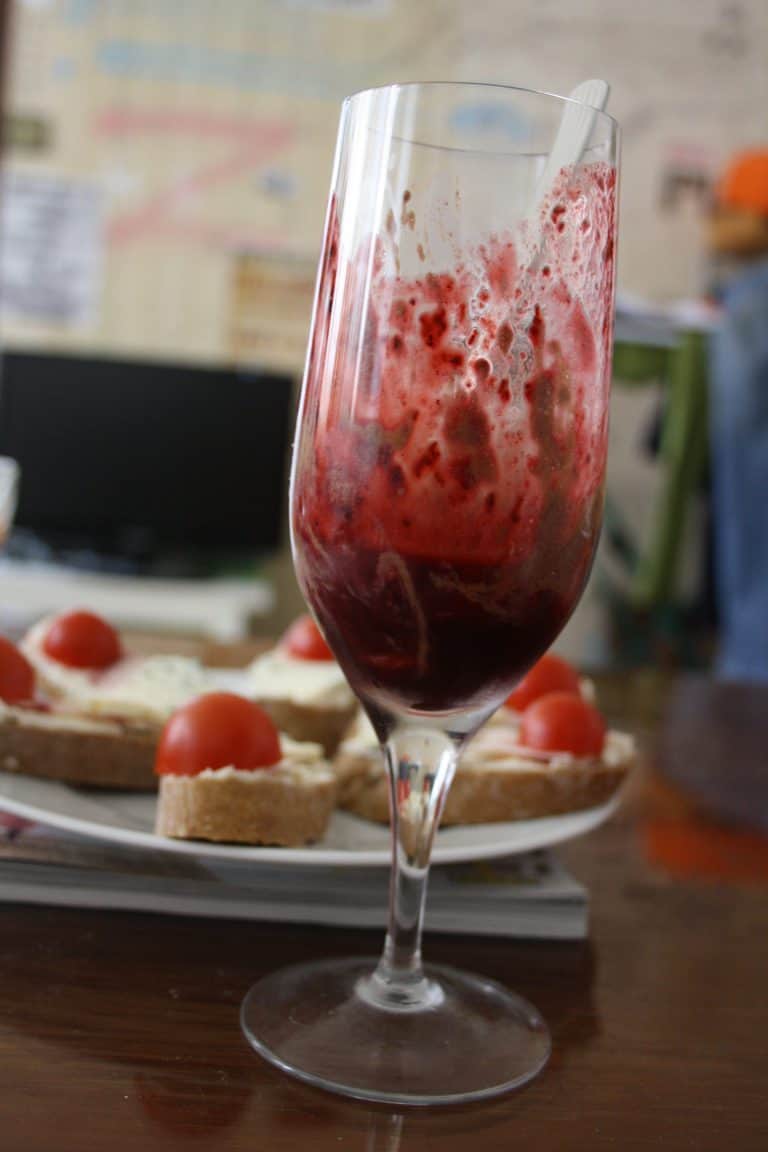 Čokoládová pěna s ostružinovým pyré