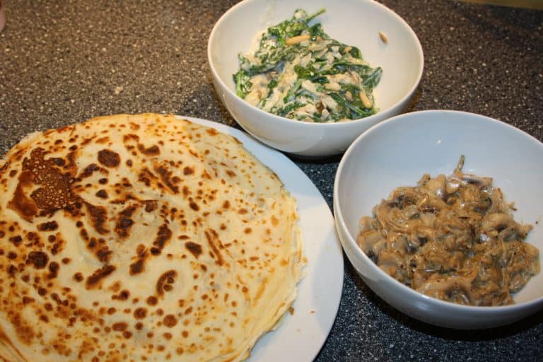 Palačinky se špenátem a se žampiony