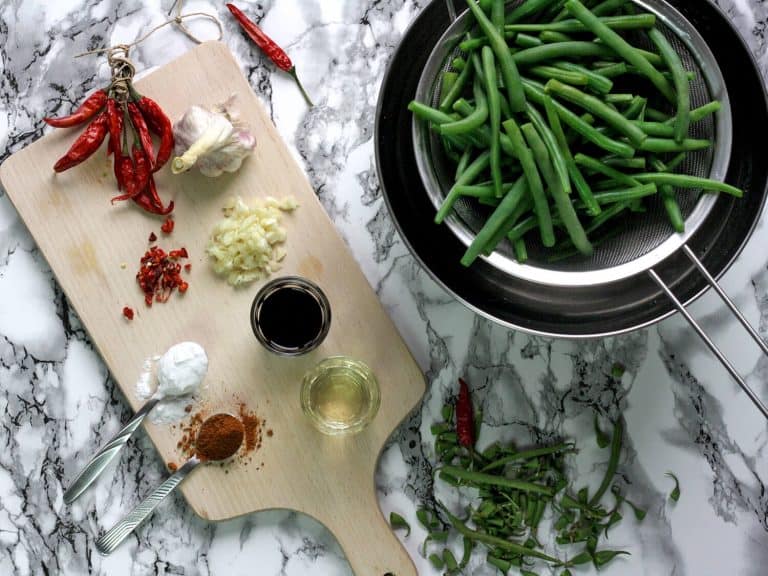 Batátové pyré s pomerančem a fazolkami