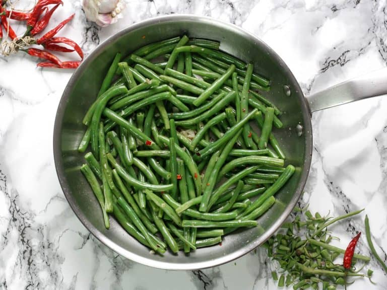 Batátové pyré s pomerančem a fazolkami