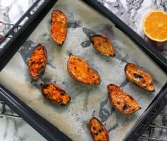 Batátové pyré s pomerančem a fazolkami