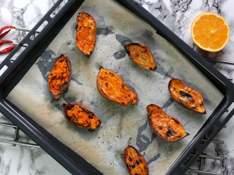 Batátové pyré s pomerančem a fazolkami