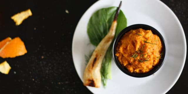 Pyré z pečené mrkve a petržele s pomerančem