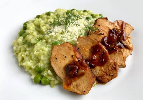 Hráškové rizoto s kuřecím prsem